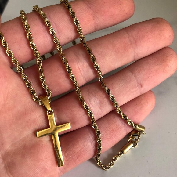 Salvatore Cross - 18K Gold Plated Rope Chain With Cross - Picture 4 of 6